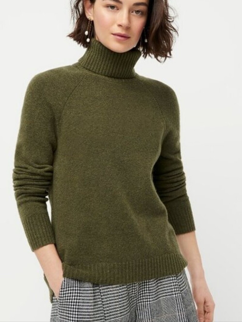 J. Crew Sweater Turtleneck Olive Green Wool Blend